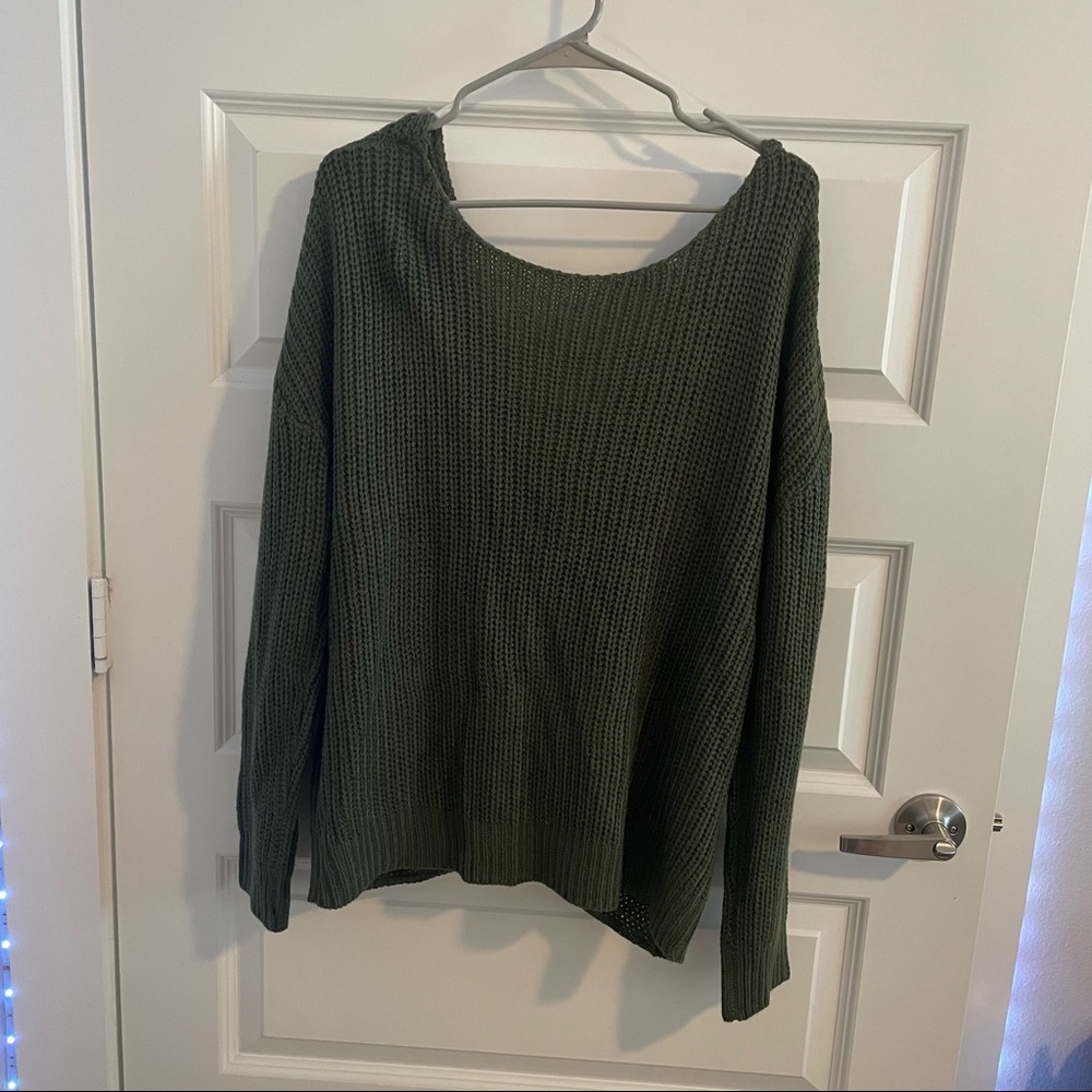 Green sweatshirt you can reverse the look. Wear backwards for a different look.